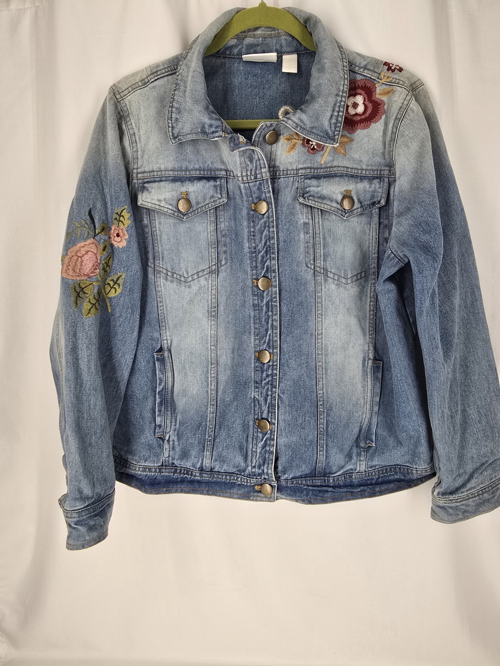 Chico's Light Blue Embroidered Denim Jacket